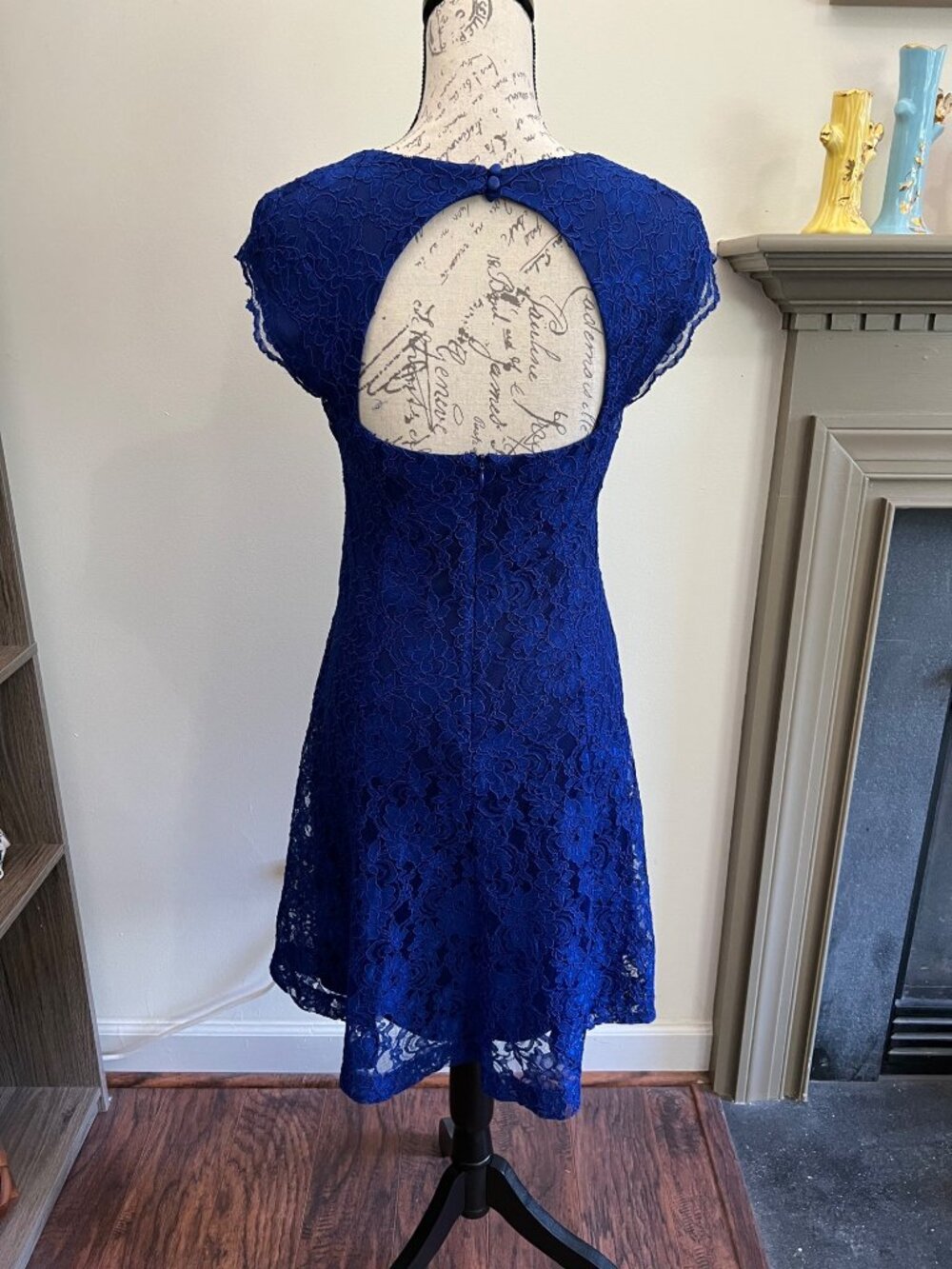 Lauren Ralph Lauren Evening Blue Lace Lined Cocktail Dress Date Open Back 8 - Picture 5 of 13